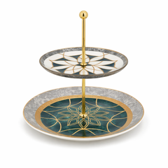 Elegant 2-Tier Green & Gold Serving Stand – Decorative Dessert and Snack Display
