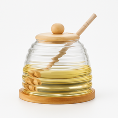 Premium Glass Honey Jar with Wooden Lid & Dipper for Easy, Drip-Free Serving