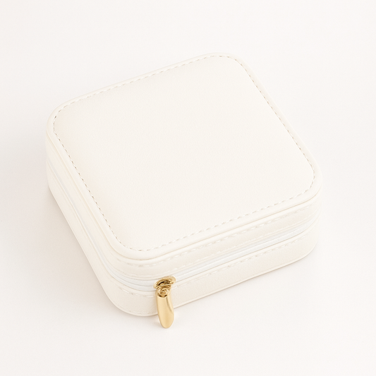 1Pc Elegant Travel Jewelry Box Organizer White – Compact PU Leather Storage Case for Earrings, Rings & Necklaces