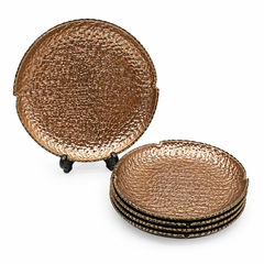 7 Pcs Cake Set – Textured Serving Plate Set in Black, Iridescent, Green, Grey, Pink, Amber, Brown, Red, Golden & Clear