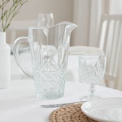 Elegant Cut-Glass Water Set – 7-Piece Set (1.2 L Jug + 340 mL Stemmed Glasses)