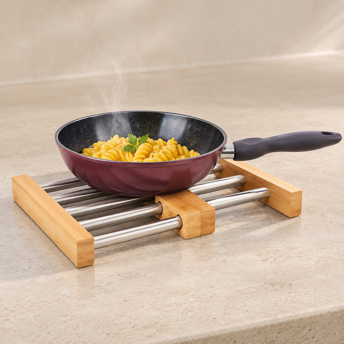 Expandable Wooden & Stainless Steel Pot Holder 23.5 CM