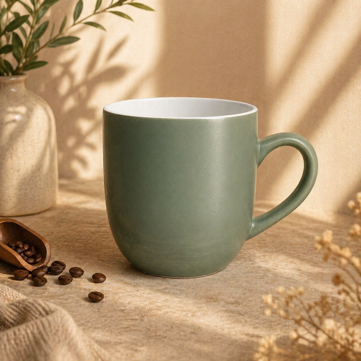 Sage Green Ceramic Coffee Mug – Minimalist Matte Finish Tea Cup for Modern Kitchen & Office - Habitt