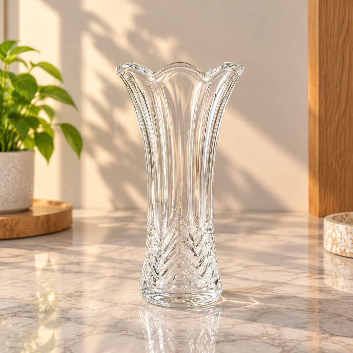 90 mm Clear Glass Flower Vase – Elegant Flared Decorative Vase for Home, Office & Table Centerpieces