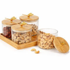 5Pcs Jar Set – Glass Storage Jars with Decorative Bamboo Lids & Tray