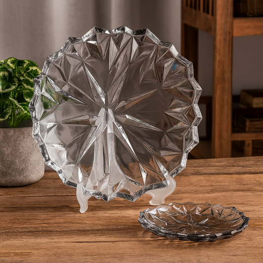 7-Piece Premium Coloured Cake Serving Set – Elegant 178/337 mm Diamond-Cut Plates in Gold & Silver