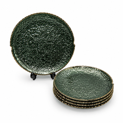 7 Pcs Cake Set – Textured Serving Plate Set in Black, Iridescent, Green, Grey, Pink, Amber, Brown, Red, Golden & Clear