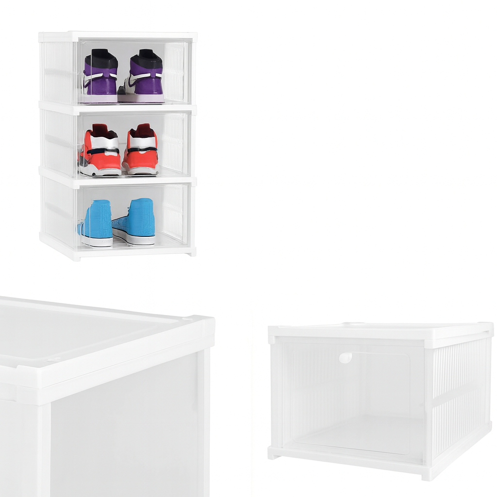 3-Layer Shoe Holder – Stackable Transparent Shoe Storage Box Organizer