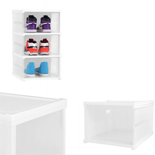 3-Layer Shoe Holder – Stackable Transparent Shoe Storage Box Organizer