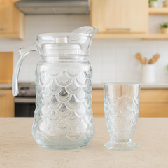 Textured Scale-Pattern Glass Water Set – 7-Piece Set (1.7 L Jug + 278 mL Glasses)