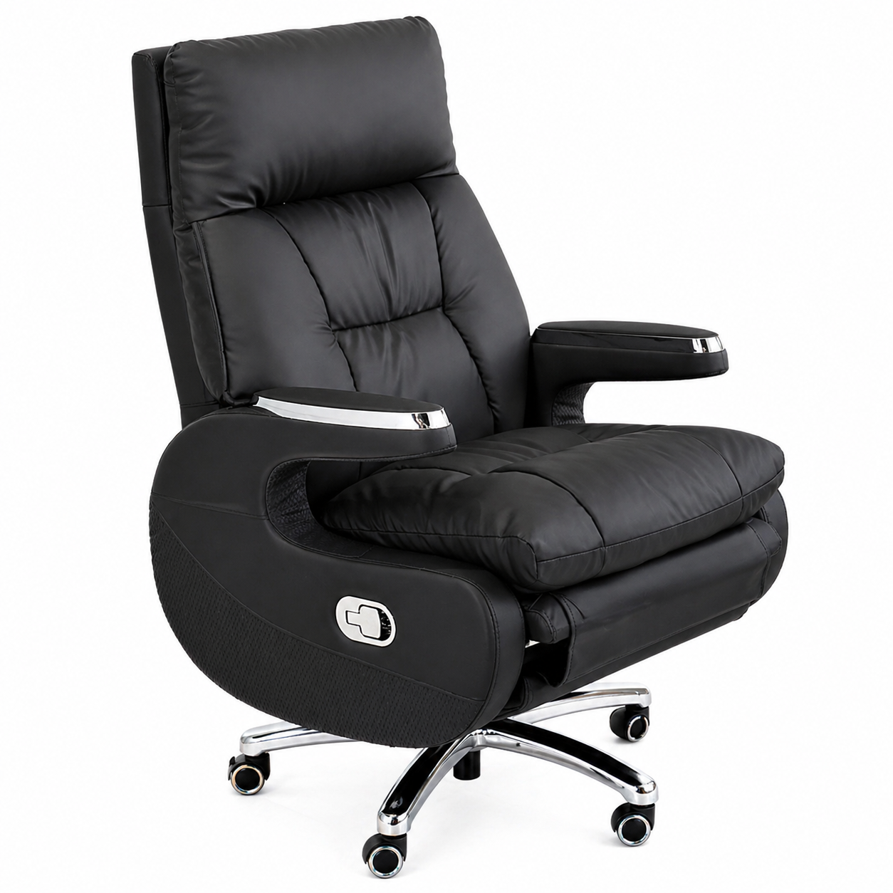 Turbo Executive Recliner Chair in Black Leatherette with Adjustable Backrest & Plush Cushioning – Premium Office & Home Comfort Seating - Habitt