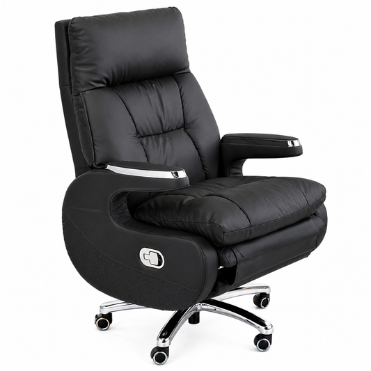 Turbo Executive Recliner Chair in Black Leatherette with Adjustable Backrest & Plush Cushioning – Premium Office & Home Comfort Seating - Habitt