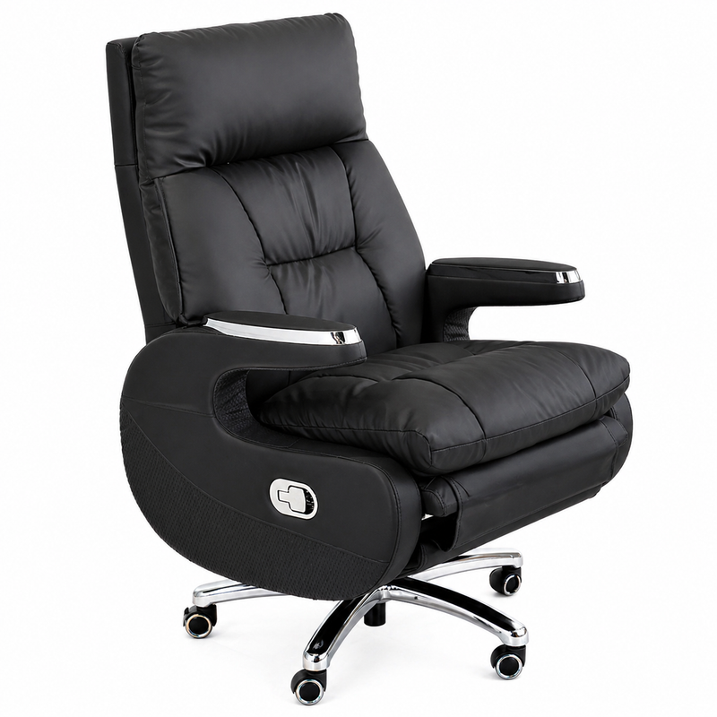 Turbo Executive Recliner Chair in Black Leatherette with Adjustable Backrest & Plush Cushioning – Premium Office & Home Comfort Seating - Habitt