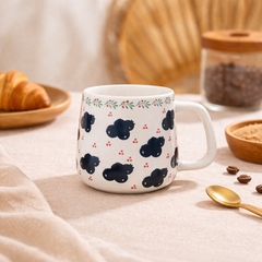 Cute Blueberry Print Ceramic Coffee Mug | Aesthetic White Tea Cup with Berry Pattern | Minimalist Kitchen Drinkware - Habitt
