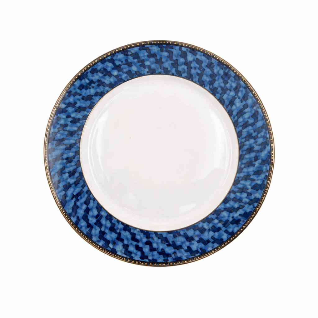 Luxury Blue Textured Border Dinner Plate – Single Premium Ceramic Plate with Gold Detailing