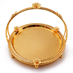 Floral Round Basket – Small Gold Decorative Serving & Display Basket
