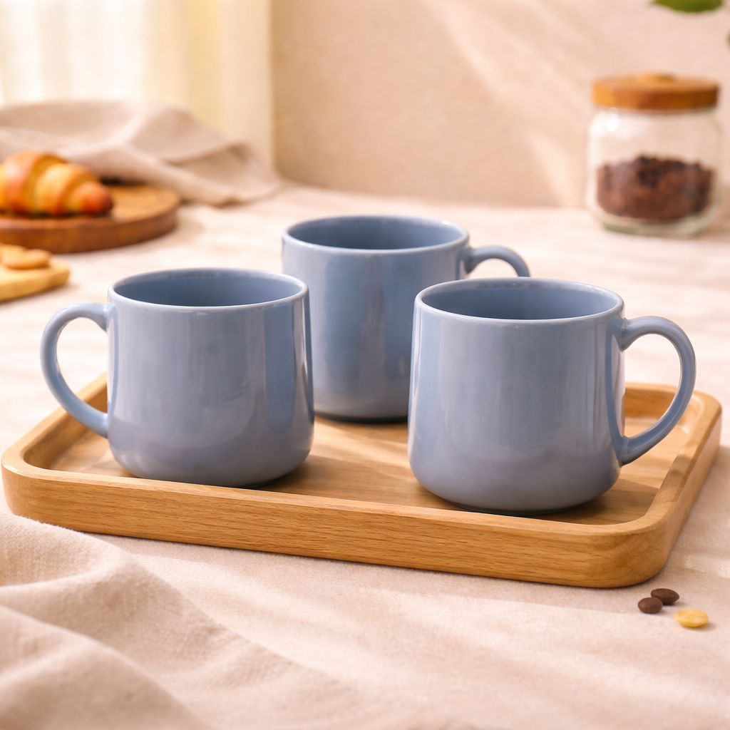 Pack of 3 Minimalist Glossy Ceramic Mugs – Modern Coffee & Tea Cups Set - Habitt