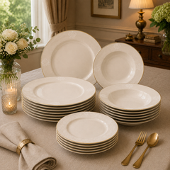 Premium Porcelain Plate Set | Elegant White & Gold Dinnerware for 6 Persons