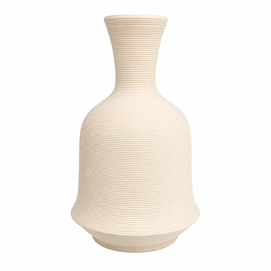 Large Matte Finish Beige Textured Vase with Inner Lining – Modern Decorative Floor Vase - Habitt
