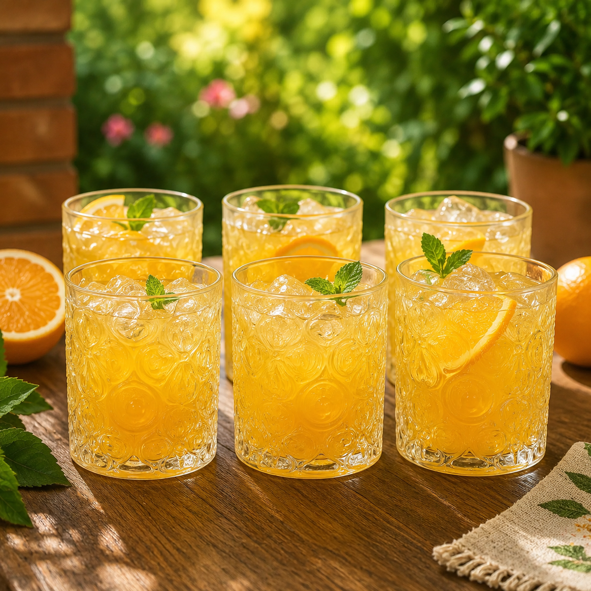 Premium Embossed Tumbler Glass Set 340 ml – Heavy Clear Drinkware (6 Pcs)