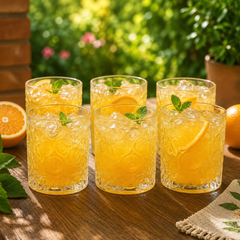Premium Embossed Tumbler Glass Set 340 ml – Heavy Clear Drinkware (6 Pcs)