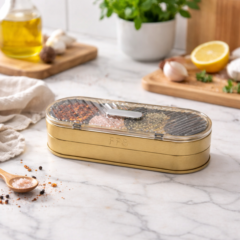 Wonder 4 Grid Masala Box with Spoon – Premium Spice Storage Container with Transparent Lid for Kitchen Organization - Habitt