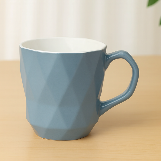 Geometric Blue Mug – Modern Faceted Ceramic Coffee Cup