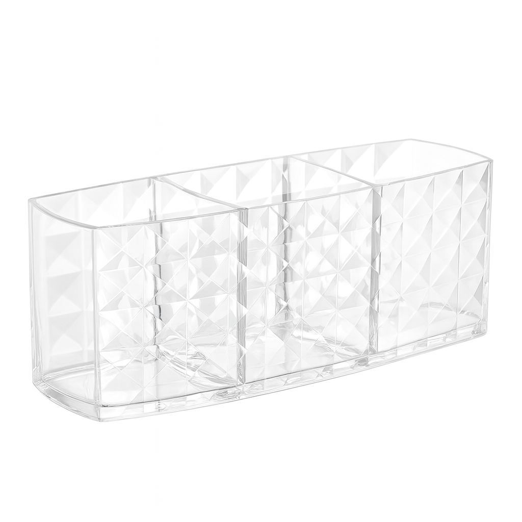 Crystal Clear Cosmetic Organizer – Multi-Slot Makeup Holder for Vanity & Dressing Table