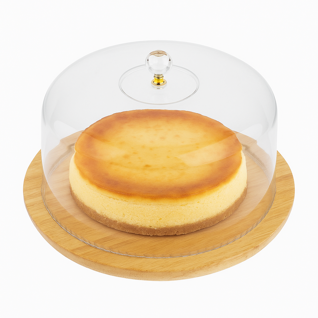 Exquisite Bamboo Revolving Platter with Cover – Wooden Serving Tray with Glass Dome