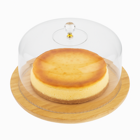 Exquisite Bamboo Revolving Platter with Cover – Wooden Serving Tray with Glass Dome