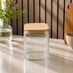 750ML Transparent Storage Jar with Wooden Cap | Kitchen Storage Container