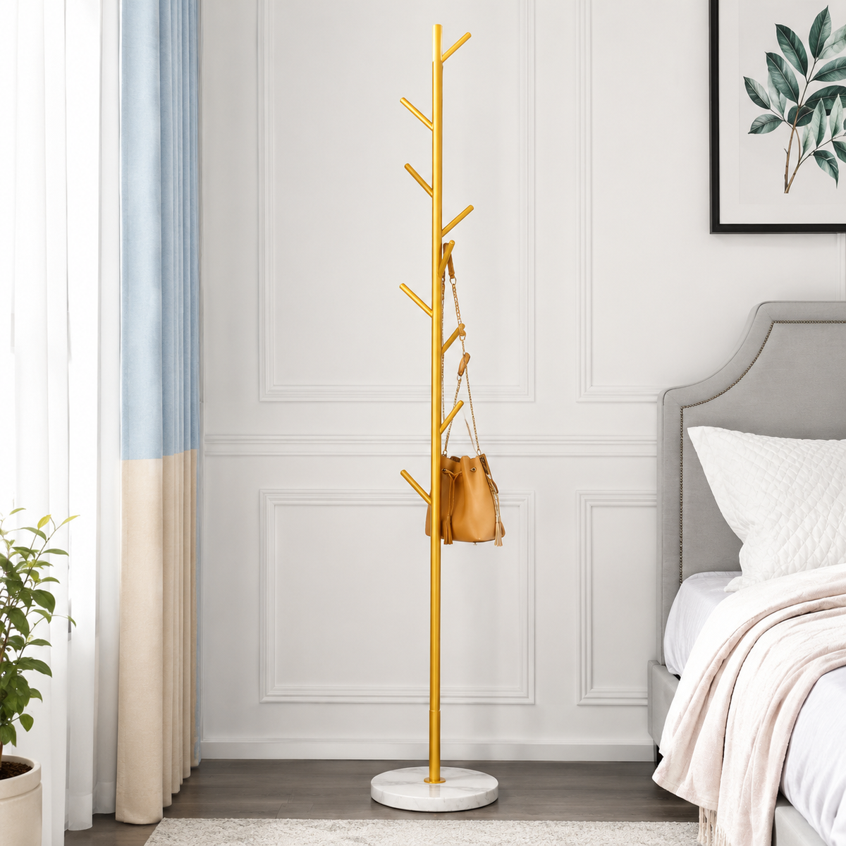 Metal Clothes Rack Bracket Circular Base Gold Accent