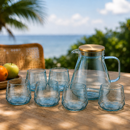 6 Piece Transparent Water Set with Jug | Drinkware Set