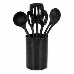 12 Pcs Kitchen Spoon & Utensil Set with Holder – Black Speckled