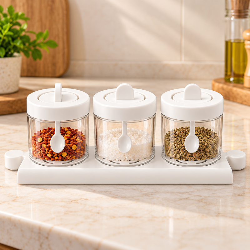 3-in-1 Masala Jar with Spoon & Tray | Spice Storage Set