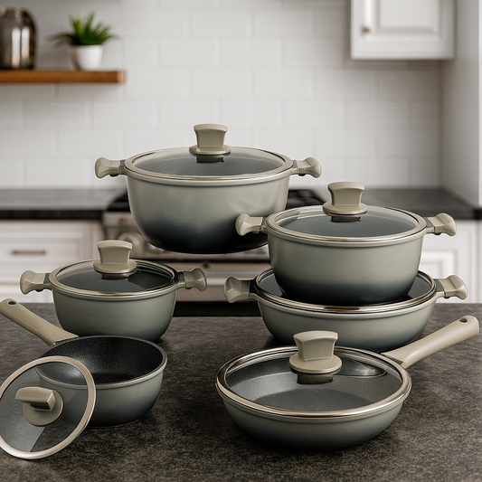 Non-Stick Cookware Set  12 Piece (Black-Grey)