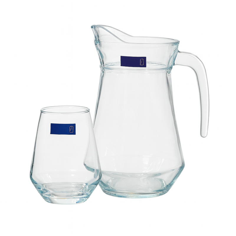 Modern Clear Glass Water Set – 7-Piece Set (1.4 L Jug + 340 mL Glasses) - Habitt
