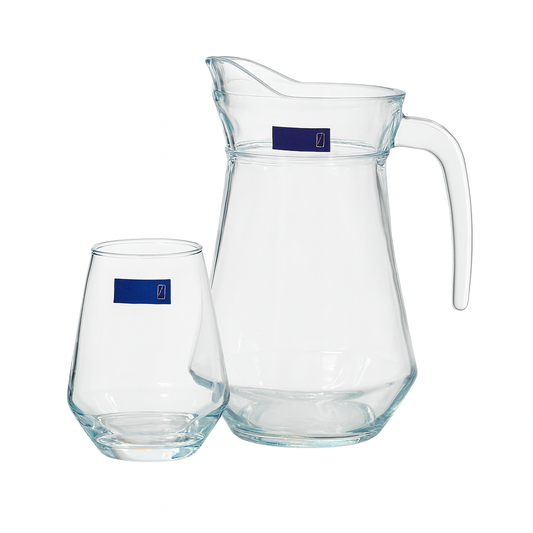 Modern Clear Glass Water Set – 7-Piece Set (1.4 L Jug + 340 mL Glasses)