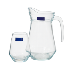 Modern Clear Glass Water Set – 7-Piece Set (1.4 L Jug + 340 mL Glasses)