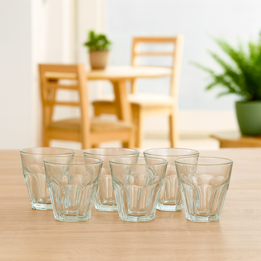 Faceted Clear Tumbler Glass Set 240 ml – Premium Everyday Drinkware (6 Pcs)
