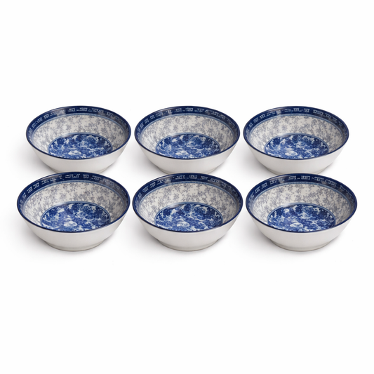 6-Piece Ceramic Bowl Set – Blue & White Classic Pattern