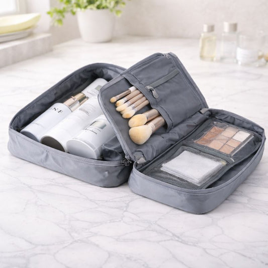Travelling Cosmetic Pouch – Foldable Makeup Organizer with Zipper Compartments