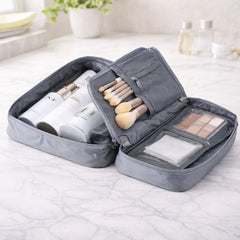 Travelling Cosmetic Pouch – Foldable Makeup Organizer with Zipper Compartments