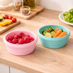 Silicone Foldable Food Container Bowl – Blue & Pink (Small & Large) | Space-Saving Storage Bowl