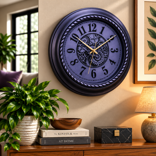 Heritage Gear 18-Inch Vintage Lavender Wall Clock – Decorative Distressed Metal Wall Clock for Living Room, Bedroom & Elegant Home Décor