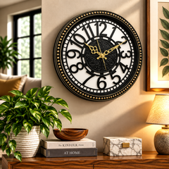CAMBRIDGE Wall Clock – Black and Gold Plastic Frame with Layered Vintage Dial