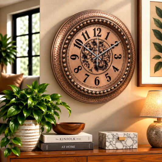 Heritage Gear 18-Inch Vintage Copper Wall Clock – Classic Decorative Metal Wall Clock for Living Room, Office & Home Décor