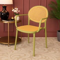 Cane Charm Armchair – Plastic Frame with Woven Cane‑Style Seat & Back (Black, White, Green)