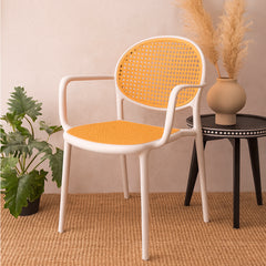 Cane Charm Armchair – Plastic Frame with Woven Cane‑Style Seat & Back (Black, White, Green)