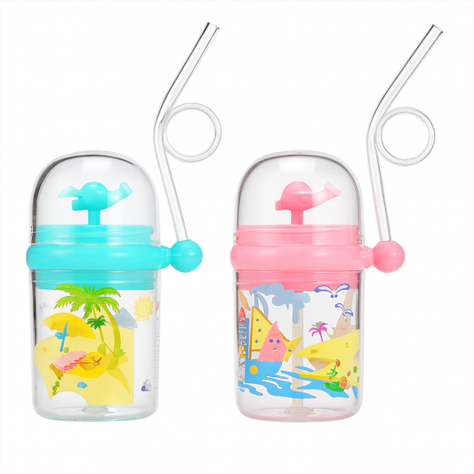 1Pc Kids Cartoon Water Bottle with Straw (Assorted) – Cute TV Style Sippy Cup (Assorted Colors)